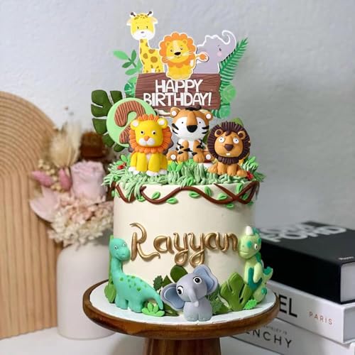 Tortendeko Waldtiere 16 Stück Tortendeko Wald Tortendeko Dschungel Tortendeko Tiere Safari Tortendeko Kindergeburtstag Kuchendeko Happy Birthday Cake Topper Deko Torte Blätter von YUNHENTONG