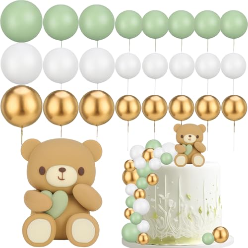 Tortendeko Bär Grün 25 Stück Teddybär Tortendeko Boy Taufe Gender Reveal Tortendeko 1 Jahr Geburtstag Junge Babyparty Fondant Figuren für Torten von YUNHENTONG