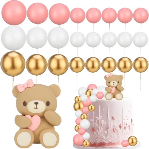 Tortendeko Bär Rosa 25 Stück Teddybär Tortendeko Girl Taufe Gender Reveal Tortendeko 1 Jahr Geburtstag Mädchen Babyparty Fondant Figuren für Torten von YUNHENTONG