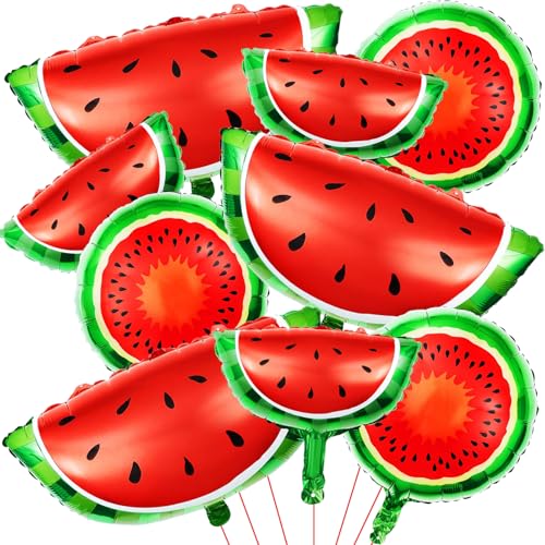 Wassermelone Folienballons, 9 Stück Wassermelone Luftballons Obst Balloons, Sommer Frucht Folienballon für Sommer/Strand/Obst Party Dekoratives Zubehör von YUNHENTONG