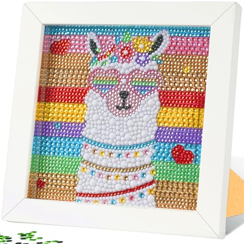 YUNISS Diamond Painting Kinder, 5D DIY Diamond Painting Set mit Holzrahmen, Diamond Painting Erwachsene, Tierbild Dekorative Gemälde (Alpaka) von YUNISS