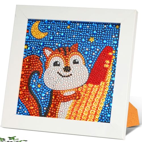 YUNISS Diamond Painting Kinder, 5D DIY Diamond Painting Set mit Holzrahmen, Diamond Painting Erwachsene, Tierbild Dekorative Gemälde (Eichhörnchen) von YUNISS