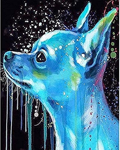 YUNLINZI DIY Ölgemälde Malen nach Zahlen Erwachsene Kinder Handgemalte Geschenke Spielzeug malen Zahlenmalerei ab 5 Öl Wandkunst Hauptdekoration,Art blauer Aquarell-Chihuahua-Hund -mit Rahmen von YUNLINZI