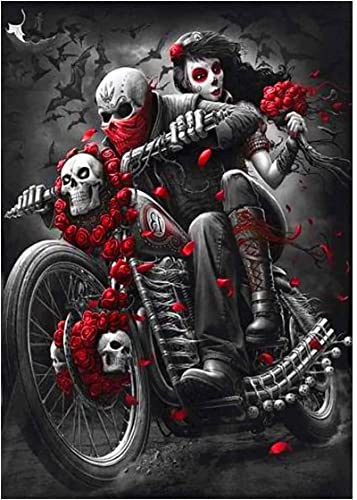 YUNLINZI Diy Malen nach Zahlen Kits für Kinder Erwachsene Anfänger Dark Gothic Skeleton Beauty und Motorrad Leinen Leinwand Ölgemälde für Wohnzimmer Wanddekoration Handgemalte Geschenke -ohne Rahmen von YUNLINZI