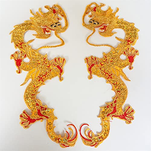 YUNSI Dekorative Flecken 2 STÜCKE Gold Pailletten Stickerei chinesische Drache nähen Eisen auf patchabzeichen Cheongsam Applique Kragen Party Kleid Kleidung DIY. Kunsthandwerk (Size : 22x8cm) von YUNSI