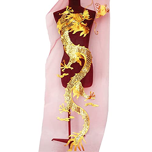 YUNSI Dekorative Flecken Gold Pailletten chinesischer Drache rote Mesh gestickte Hochzeitskleid Appliques Lace Trims Nähen auf Patch für Kleid DIY Dekoration von YUNSI