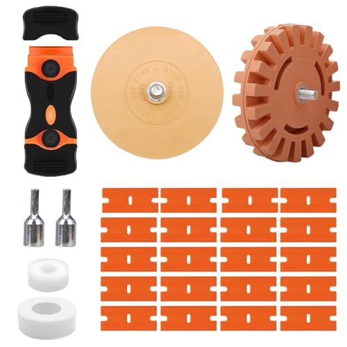 Folienradierer, Aufkleber Radiergummi, Folienradierer mit Adapter, Radierscheibe, Radierer Aufkleber Entferner, Schaber Kunststoff, Professionellen Entfernen von Folien und Kleberesten von YUNXCNA