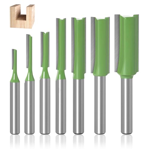 Fräser für Oberfräse, 7 Stück Alloy Router Bits, Multi Size Messer Set, Double Edge Straight Router Bits, Zubehör für die Holzbearbeitung, 6 mm Schaft, für Holzschneiden, Holzbearbeitung DIY, Grüne von YUNXCNA