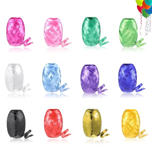 Geschenkband Kräuselband Ringelband Set, 12 Stück Rolle Ringelband in Bunten Farben, Kräuselband Rollen, 5mm x 10m je Rolle, für Hochzeitsdekorationen, Geschenkverpackungen, Luftballondekorationen von YUNXCNA