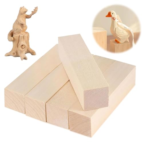 Schnitzholz, 5 Stück Lindenholz Holzblöcke zum Schnitzen, 15 x 5 x 5cm Schnitzen Holzblöcke Unbehandelt, Basswood Carving Blocks, Holzklötze zum Basteln, für Tischlerei, Kunstschnitzerei von YUNXCNA