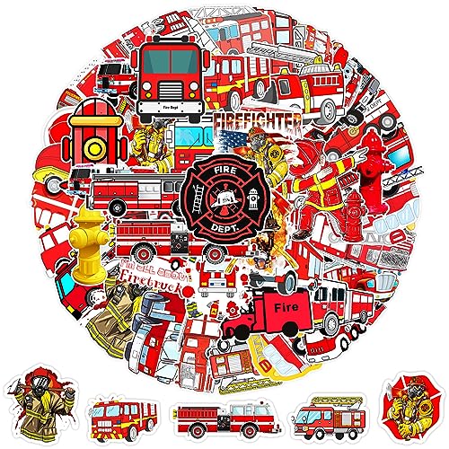 YUNYAN 100 Stücke Feuerwehr Sticker Feuerwehrauto Aufkleber für Kinder wasserdichte und Wiederverwendbare Fire Truck Deko für Auto Skateboard Computer Koffer Feuerwehrparty Mottoparty von YUNYAN