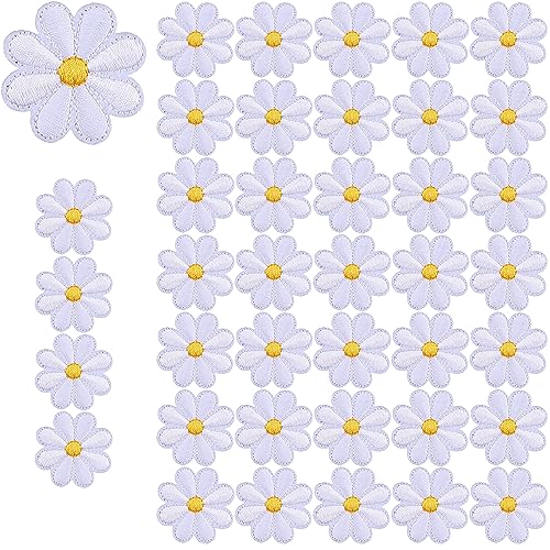 40 Stück Patches zum aufbügeln blumen YUNYAN Gänseblümchen Aufnäher 4 cm Bestickte Reparatur Patches DIY Textilien Dekorative Bügelflicken für Rucksack Kleidung Schuhe Hut Handtaschen von YUNYAN