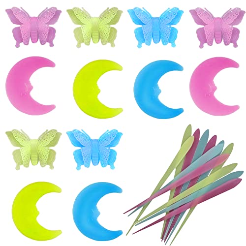 Leuchtsticker Wandtattoo Set YUNYAN 24 Stück Meteor Mond Schmetterling Leuchtend Aufkleber Wandsticker Selbstklebend wandtattoo leuchtend Wanddeko Fluoreszierend Aufkleber für Kinderzimmer von YUNYAN