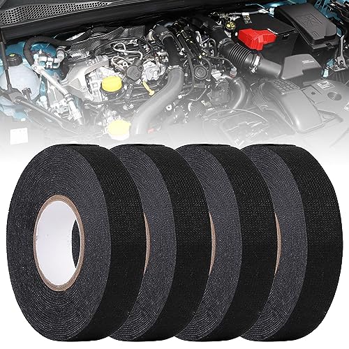 YUNYAN 4 Rollen Automobilkabelbaum-Stoff-Band Hitzebeständiges klebeband Reibungsbeständig Breit Baumwolle Klebeband Weiches Isolierband schwarz für Auto Kabelbäume 19mm x 15m von YUNYAN