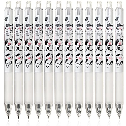 YUNYAN Milchkuh Kugelschreiber Set 12 Stück Einziehbare Gelstifte Gelschreiber Cartoon Stift kawaii schulsachen Schwarze Tinte 0,5mm Tintenroller Gelstifte Für Büro Und Schulbedarf von YUNYAN