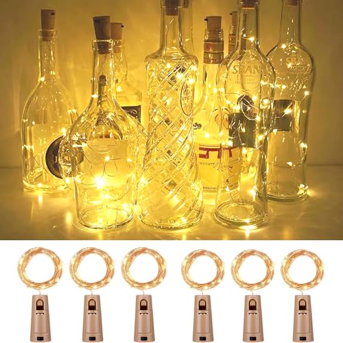 YUNYODA 6 Stück Flaschenlicht Batterie, 2M 20 LEDs Flaschenlichterkette Korken für Flasche DIY Deko, Lichterketten für Flaschen Korken Weinflasche Lichter für Hochzeit, Weihnachten (Warmweiß) von YUNYODA