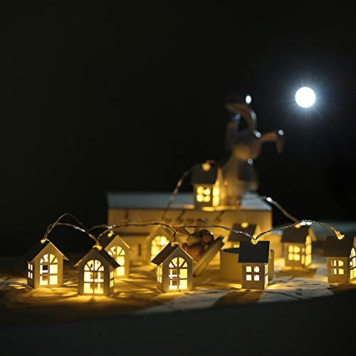 YUNYODA Weihnachtsbeleuchtung Innen, 2M 10LEDs Hausform Lichterkette USB-Stromversorgung für Weihnachtsbaumbeleuchtung, Weihnachtsbaum Lichterkette für DIY Innen Party Weihnachtsdeko(Warmweiß) von YUNYODA