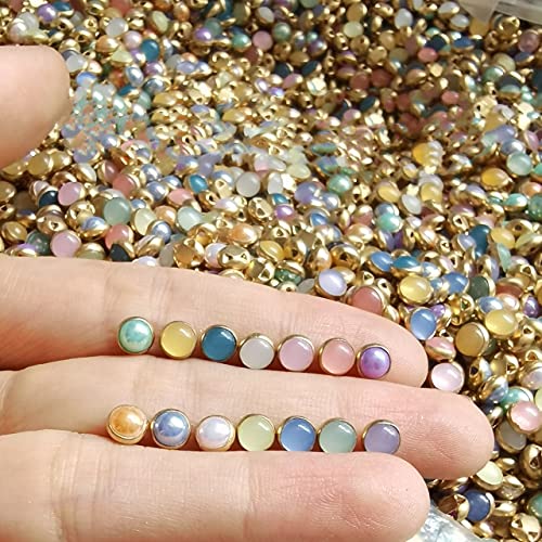 YUOYU 50 Stück 4mm Gold Rückseite Multi Mixed Runde Perle Mini Knöpfe Winzig Für Puppen Handwerk Scrapbooking DIY von YUOYU