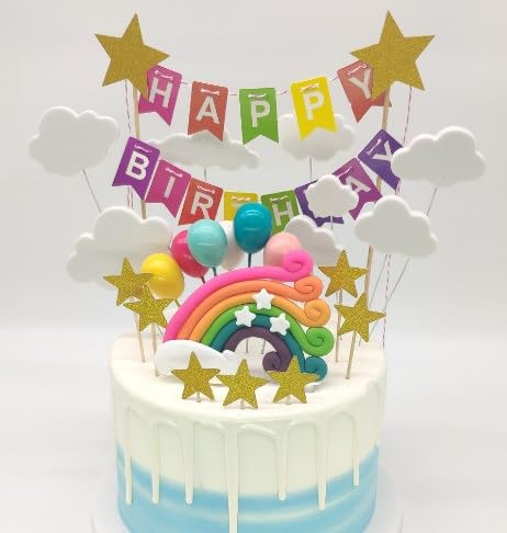 Cake Topper, Birthday Cake Decoration, Macaron Cake Decoration, Cloud Rainbow Balloon Butterfly, Happy Birthday Banner Cake Decoration For Boys Girls Kids Birthday von YUPDFGB