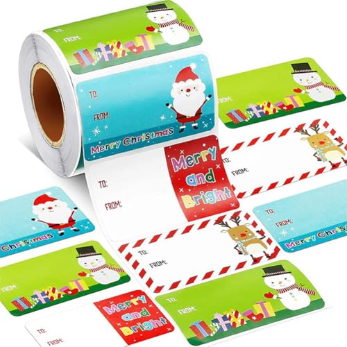 YUPDFGB Weihnachtskarten-Etiketten 500 Weihnachts-Kraftstoffaufkleber Selbstklebende Namensschilder Mit dem Muster Frohe Weihnachten Geschenkanhänger in der Verpackung Dekoration von YUPDFGB