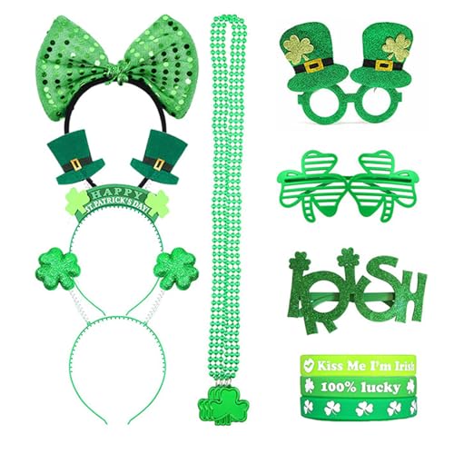 YUPEIUKLI 1 Set Kleeblatt-Haarreif für Damen, Patricks Day, mit Armreifen, Perlen, Halskette und Brille, Cosplay, Abschlussball, Partyzubehör für Damen von YUPEIUKLI