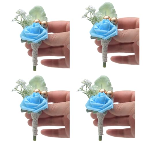 YUPEIUKLI 4-teiliges Boutonniere mit Rosen für Braut und Bräutigam, Ansteckblume für Hochzeit, Abschlussball, Boutonniere für Hochzeitszeremonie, Jahrestag von YUPEIUKLI