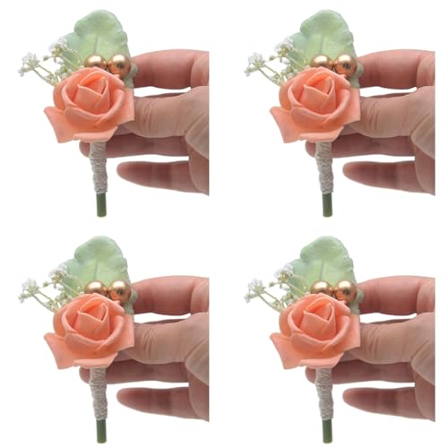 YUPEIUKLI 4-teiliges Boutonniere mit Rosen für Braut und Bräutigam, Ansteckblume für Hochzeit, Abschlussball, Boutonniere für Hochzeitszeremonie, Jahrestag von YUPEIUKLI