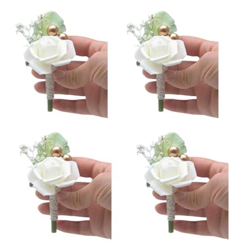 YUPEIUKLI 4-teiliges Boutonniere mit Rosen für Braut und Bräutigam, Ansteckblume für Hochzeit, Abschlussball, Boutonniere für Hochzeitszeremonie, Jahrestag von YUPEIUKLI