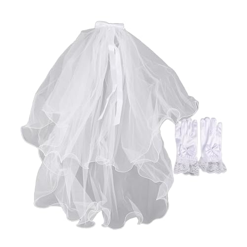 YUPEIUKLI Brautschleier, Spitzenhandschuhe, Set, Kopfbedeckung, Hochzeitshaarschmuck, weißer Hochzeitsschleier, Kopftuch, Mantilla von YUPEIUKLI