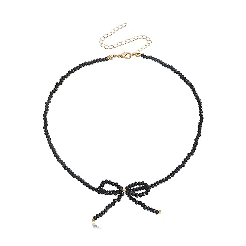 YUPEIUKLI Elegante Glasperlen-Halskette mit Bowknow-Charm, Halsband, Schlüsselbeinkette für Damen, Modeschmuck, Geschenk, Perlenkette von YUPEIUKLI