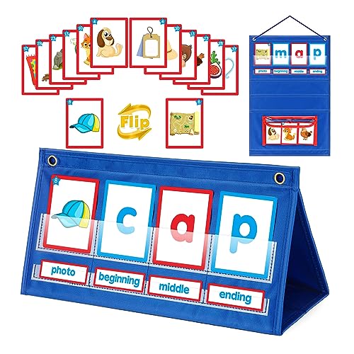 YUPEIUKLI Wortbildungs-Desktop-Taschendiagramm, Zeltkarten-Set, CVC-Wörter, Phonics-Spiele, Diagramm, Kindergarten-Rechtschreibbildungsspielzeug von YUPEIUKLI