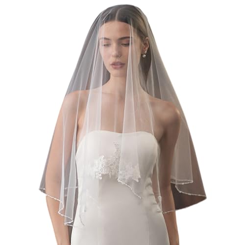 YUPEIUKLI Wunderschöner weißer Hochzeitsschleier mit Perlen, romantischer Brautschleier, atmungsaktiver Schleier für Hochzeitskleid-Accessoire YUPEIUKLI Wunderschöner weißer Hochzeitsschleier mit Perlen, romantischer Brautschleier, atmungsaktiver Schleier für Hochzeitskleid-Accessoire von YUPEIUKLI