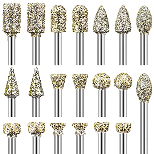 Diamant Frässtifte Set, 20 Stück Diamant Fräser für Stein mit 1/8" Schaft Kompatibel Dremel Rotary Tool Zubehör, Diamant Schleifstifte für Glas Keramik Schnitzen Schleifen, Polieren und Gravieren von YURINWOO