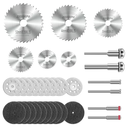 Trennscheiben Set für Dremel Zubehoer, 32Pcs Sägeblatt, Mini Diamant Schneidscheiben, Kreissägeblatt Schneidräder mit 3mm Schaft für das Schneiden von Holz, Kunststoff, Stein, Metall von YURINWOO