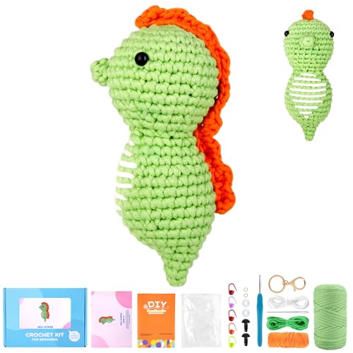 YURROAD Crochet Animals Set für Erwachsene Kinder Schritt-für-Schritt-Video Tutorials für Anfänger Kein Garnspalten Garn zum Häkeln Beginner Amigurumi Crochet Kit - Hippocampus von YURROAD