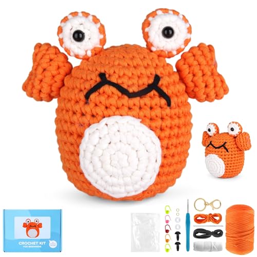 YURROAD Häkelset für Anfänger Erwachsene Kinder, Crochet Animal Set mit Kinderleichtem Garn und Schritt-für-Schritt Videoanleitung, Häckel Tiere Set für Erwachsene Kinder Häkeln Lernen- Crab von YURROAD