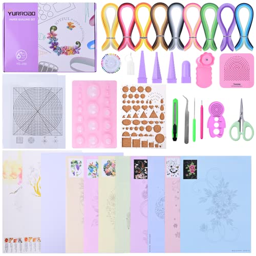 YURROAD Quilling Set mit Quilling Papierstreifen und Quilling Werkzeug, 900 Streifen Quilling Papier 5mm, 18pcs Quilling Tool Set mit Quilling Stift Quilling Brett Quilling Vorlagen Quilling Formen von YURROAD