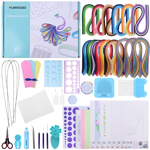 YURROAD Quilling Set mit Quilling Papierstreifen Quilling Werkzeug 15packs Quilling Papier 1860 Streifen 32pcs Quilling Zubehör mit Quilling Tool Stift Elektrisch Quilling Vorlage Quilling Brett von YURROAD