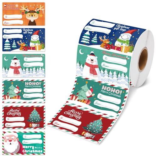 Aufkleber Weihnachten, 500 Stück Weihnachts Geschenkanhänger Winter Weihnachtssticker Klebeetiketten Zum Beschriften für DIY, Weihnachtsdeko, Geschenkverpackung (B) von YUSHWENPTY