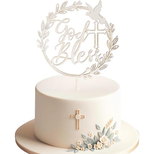 Kommunion Kuchen Deko, Cake Topper Kommunion Holz Tortendeko Kreuz God Bless Tortenstecker FüR Junge MäDchen, Erstkommunion Deko von YUSHWENPTY