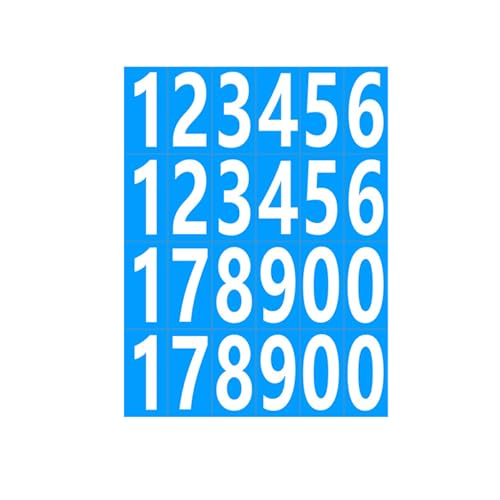 YUSSEQDD 20 Stück wasserdichte und ölbeständige Nummernetikettenaufkleber, starker und langlebiger Klebstoff, breite Anwendungsmöglichkeiten, Nummernaufkleber, Blauer Hintergrund von YUSSEQDD