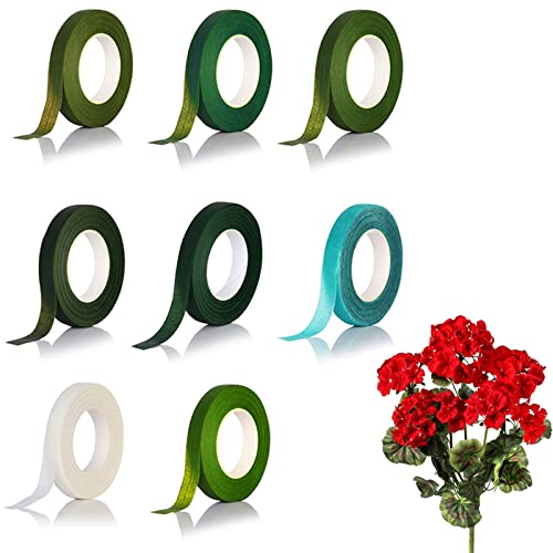 YUTOU 8 Pcs Grüne Flora Kreppband Floral Wire Floristenband Blumenband Floristik Draht Klebeband krepppapier floristenkrepp für Blumenstrauß, Blumenverpackung, Basteln, Hochzeitskranz von YUTOU