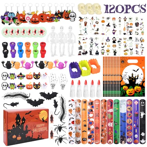 YUTUY 120pcs Halloween Party Mitgebsel,Halloween Deko Party Zubehör,Halloween Temporäre Tattoos Set,Halloween-Schlüsselanhänger,Tattoo-Aufkleber,Party Mitbringsel für Jungen Mädchen von YUTUY