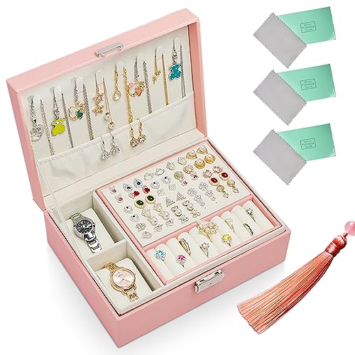 YUTUY Schmuckkästchen,2-schichtige Schmuckschatulle,jewelry organizer,PU-Leder Aufbewahrungskoffer für Ringe Ohrringe Armbänder Halsketten Schmuck Veranstalter Geschenkbox für Mädchen von YUTUY