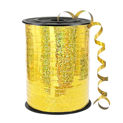 Geschenkband Gold,450 Meter/ 500 Yard Ringelband Ballonband Dekoratives, Glänzend Bunt Glitzer Schleifenband für Party Ballonverschlüsse, Blumen Geburtstage Hochzeiten Kunsthandwerk Dekoration von YUUIKLLE