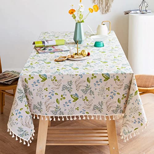 yuurainvuvu YUURAIN VUVU Elegante Pflanze Blumen Baumwolle Leinen Stoff Nähen Quaste Rechteck Tischdecke für Küche,Esszimmer,Tischplatte,Dekoration,Teeparty,Hochzeiten,Bauernhaus (140x213 cm) von YUURAINVUVU