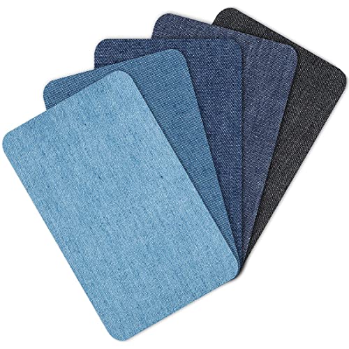 5 Stücke Aufbügeln Jean Patches Denim Jean Reparatur Patches Kleidung Reparatur Patch Kit Sortiertes Aufbügeln Denim Patches zum Jacke Kleidung, 4,9 x 3,7 Zoll, 5 Farben von YUUSIKCO