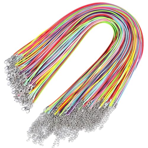 YUUSIKCO 40 Stück Halskette Schnur gewachste Halskette Schnur mit Verschluss Farben Halsketten Schnur gewachste Baumwollschnur Halskette für DIY-Armband,Halskette,Ketten basteln,lederkette Damen von YUUSIKCO