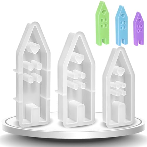 3 Stück Silikonformen Gießformen Häuser, Silikonform Haus mit Fenster, Gießformen Silikon Häuser, Gießformen Haus, 3D Häuser Gießform für Seife, Gips, Handwerk von YUWJOOWEE