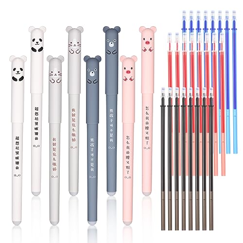 YUWJOOWEE Radierbarer Kugelschreiber, 8 Stück Löschbarer Gelstifte mit 24 Nachfüllungen, 0.35mm Cartoon Stift Radierbar Stift für Studenten Geschenk, Schul Bürobedarf von YUWJOOWEE